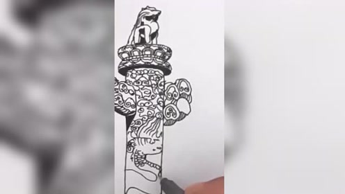 一笔一画教你画清晰的天安门华表石柱!儿童幼儿园简笔画大全!