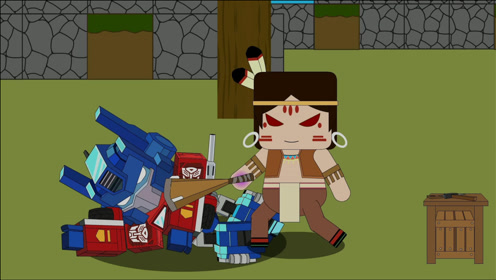 迷你世界变形金刚冒险动画第5期:卡卡制作木棒殴打汽车人领袖擎天柱