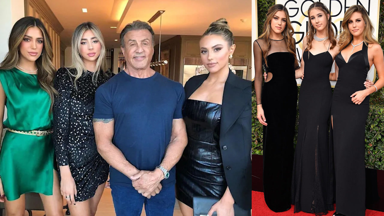 75岁史泰龙携仨千金亮相首映礼,感叹自己幸运,却嫌女儿们太高