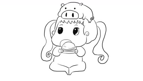小女孩吃汉堡儿童亲子简笔画 宝宝轻松学画画