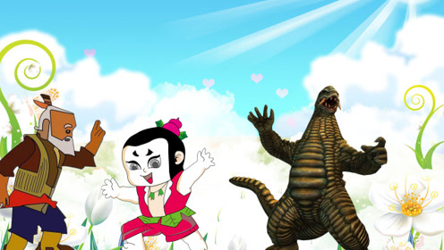 葫芦娃玩具:七娃在家看电视爷爷去菜园摘菜雷德王怪兽敲门