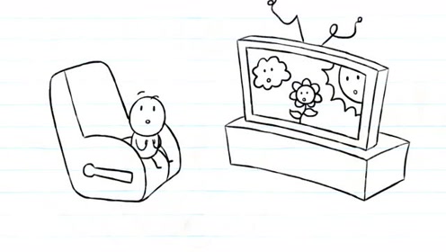 搞笑铅笔画小人:小屁孩看电视开心极了