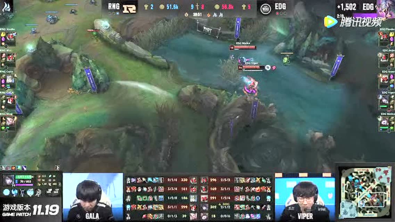 RNG大龙逼团杰杰奥拉夫抢龙得手 Viper闪现进场强杀Gala3换3