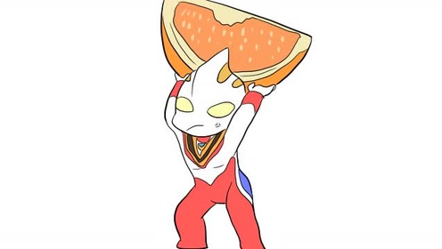 正在举橙子的q版可爱的盖亚奥特曼儿童卡通简笔画