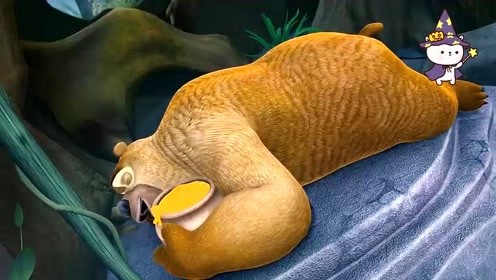 熊出没 :熊二抱着蜂蜜,在床上睡的美滋滋的