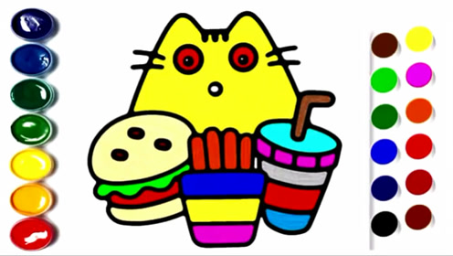 儿童简笔画:爱吃汉堡的猫咪