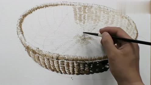 水彩教程:大神亲手教你用水彩画藤编簸箕,美呆了!