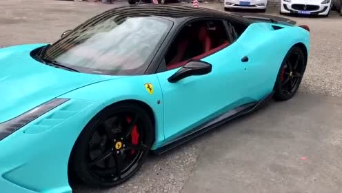 超跑贴膜改色视频-法拉利458贴膜(tiffany)蒂芙尼蓝
