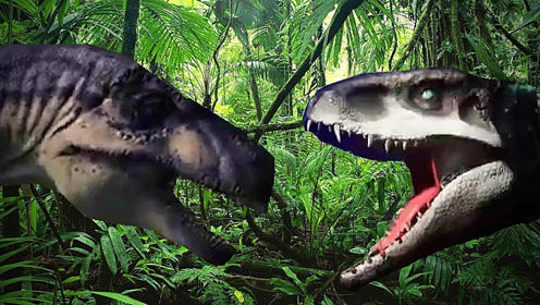 狂暴龙 vs 高棘龙,突围战斗 ~ 侏罗纪世界 j.