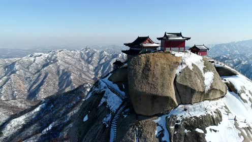 中国泌阳县铜山景区雪景航拍2018年