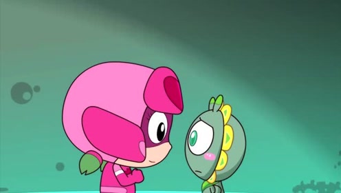 开心超人联盟:向日葵怪抱住甜心超人,把武器贴在超人身上