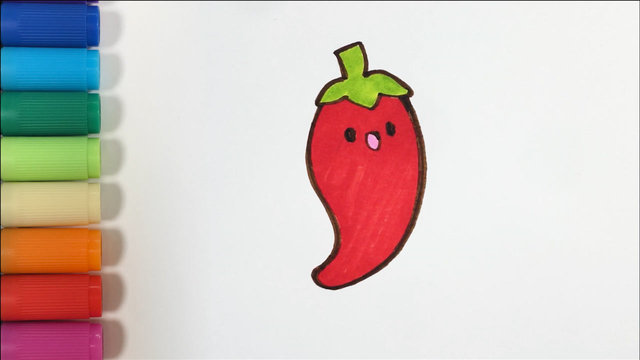 儿歌多多儿童简笔画,辣椒,宝贝拿出彩笔一起画一个可爱的卡通辣椒