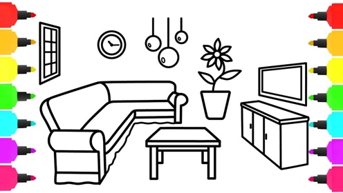 儿童简笔画:沙发客厅电视画画