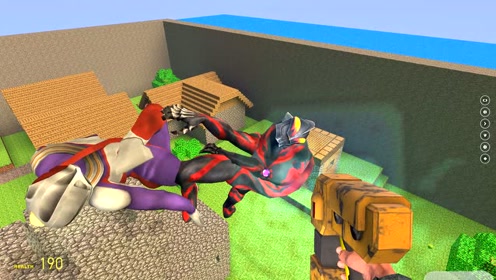 贝利亚把迪迦奥特曼摁在房子上挠痒痒