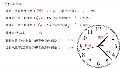 [图]三年级数学时分秒基础，要注意钟面上大格和小格的区别