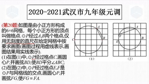 [图]武汉市2021年初三元调数学第20题，无刻度直尺作图，考了三个点