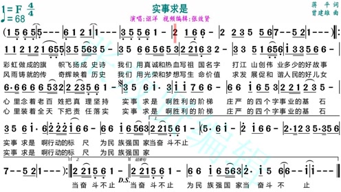 讴洋演唱《实事求是》的动态有声简谱