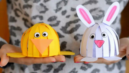 幼儿简单手工折纸diy,用纸条制作成半圆小动物小黄鸡和小白兔