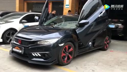 神车思域改装剪刀门,看起来也想超跑一样帅
