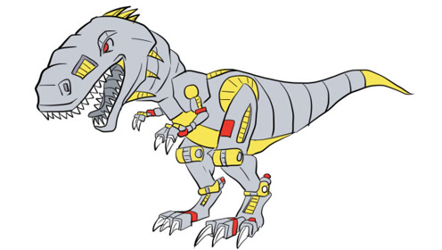 凶恶的机械恐龙儿童卡通简笔画