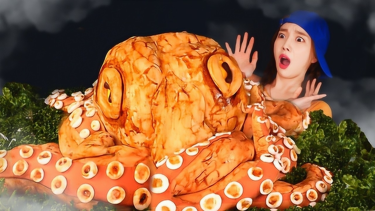 韩国小姐姐直播吃"大王章鱼",表情动作格外夸张,好像章鱼是真的一样