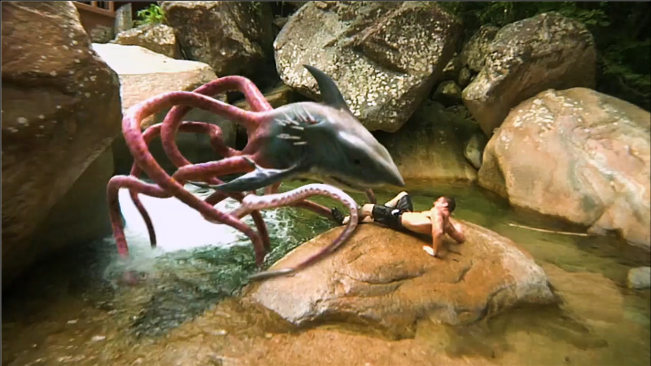 一只变异的鲨鱼,有着鲨鱼的脑袋,身体却是八爪鱼