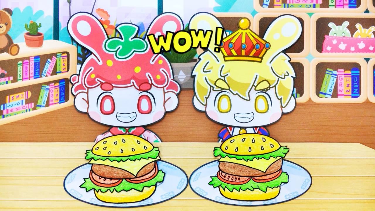 手绘定格动画:百变啾啾小朋友,第一次吃到汉堡,还不大会吃