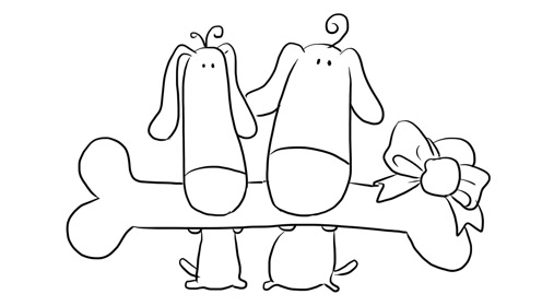 一起叼着骨头的两只小狗儿童亲子简笔画 宝宝轻松学画画