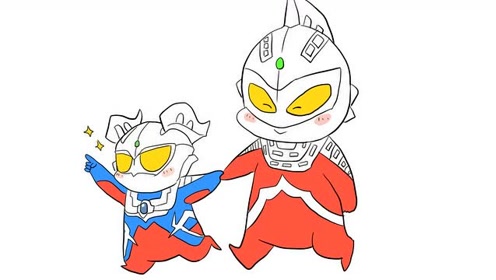 q版可爱的赛罗奥特曼与赛文奥特曼两父子儿童卡通简笔画