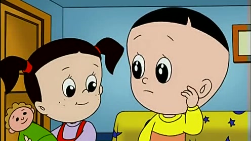 大头和小妹妹不知道玩什么游戏,妈妈让他们玩过家家游戏