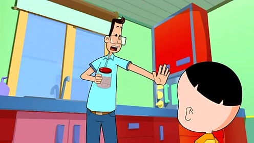 大头儿子吃完草莓酱加辣椒酱代替,想骗过围裙妈妈