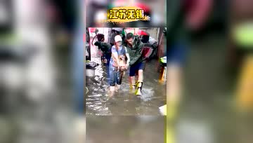 懂得感恩的狗狗：在暴雨中被救出后，对消防员一路行注目礼