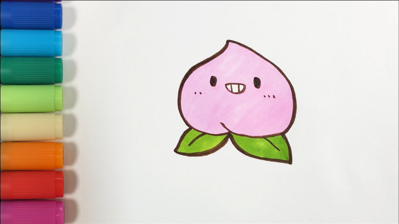 儿歌多多水果简笔画,桃子,学画圆滚滚的可爱卡通桃子