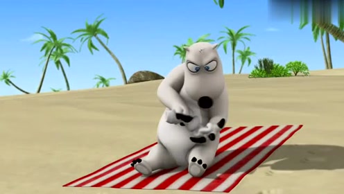 倒霉熊:淡淡夏日,倒霉熊在沙滩上晒太阳,这时小蜥蜴却跑了过来