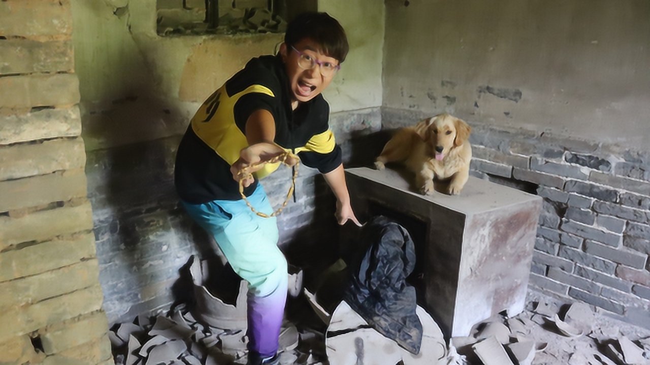 小伙探险富商老宅,金毛在破衣服里发现条金项链,小伙大喊发财了