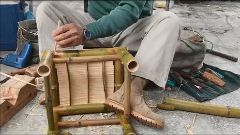 实拍竹椅制造过程,设计非常的巧妙,高手果然在民间