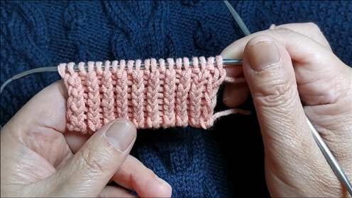 一种扭针的单罗纹针法视频教程,适合手工编织毛衣衣边袖边和领边