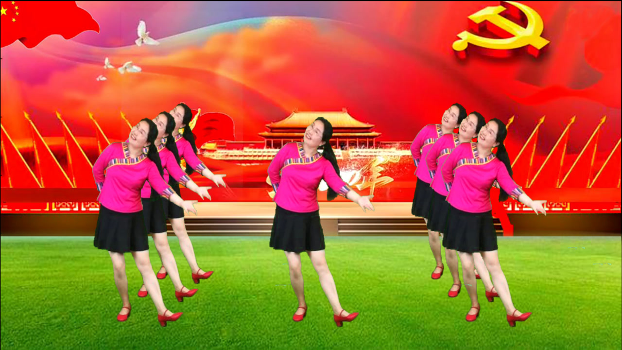 6分钟四曲红歌联跳 七一红旗迎风飘 欢歌热舞颂百年 祝建党节快乐