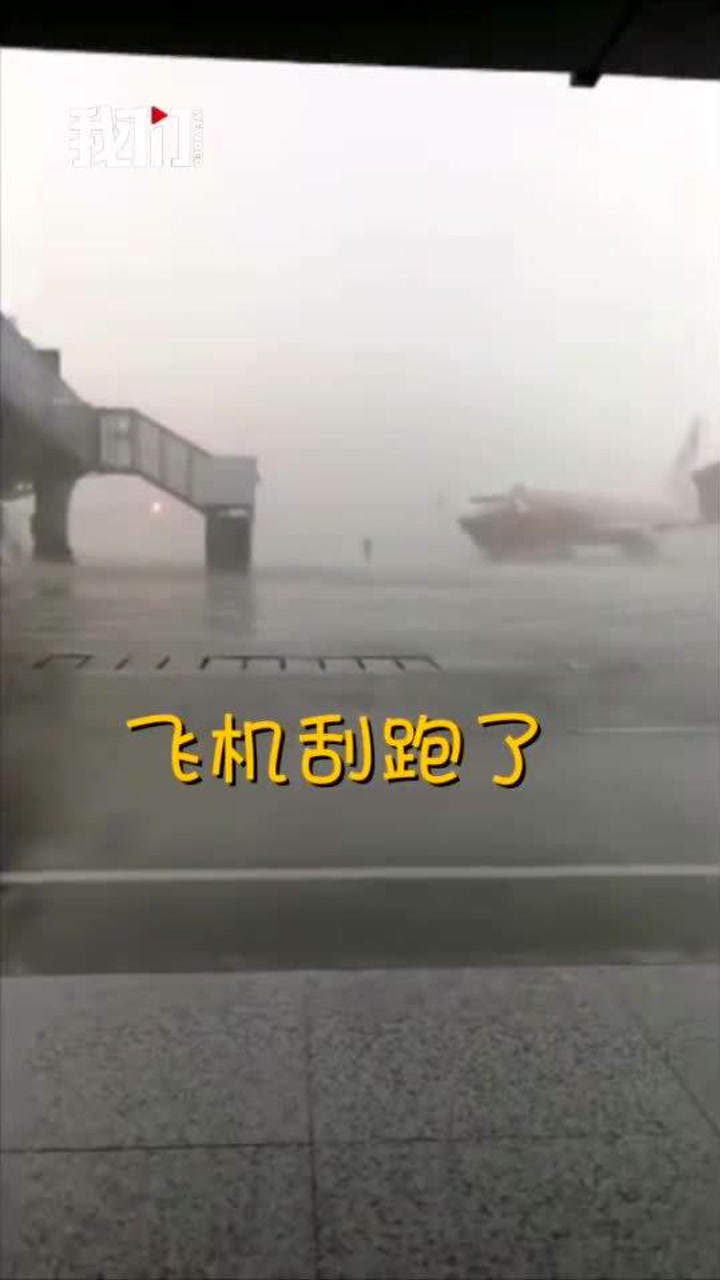 直击:机场内大风呼啸一架飞机被"吹跑"