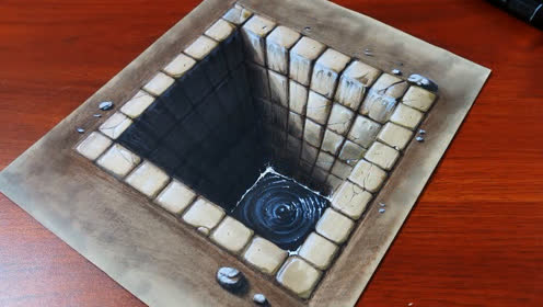 3d绘画艺术,在纸上挖个坑,你敢跨过去吗