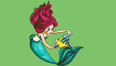 绘本故事 美人鱼爱丽儿公主和比目鱼欢快的起舞