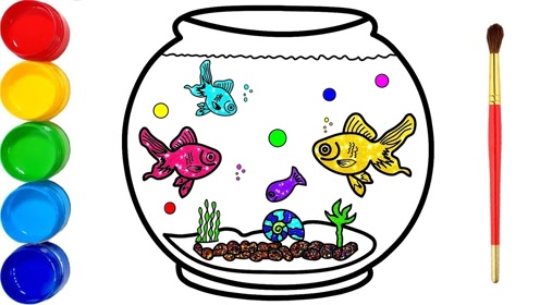 鱼缸简笔画彩色图片
