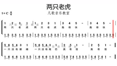 钢琴入门练习曲《两只老虎》双手简谱
