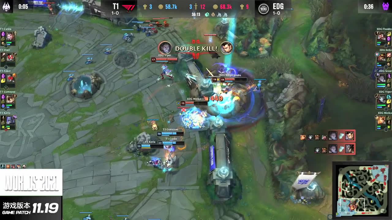EDG引蛇出洞Scout秒杀Faker 四人压境团灭T1拿下胜利