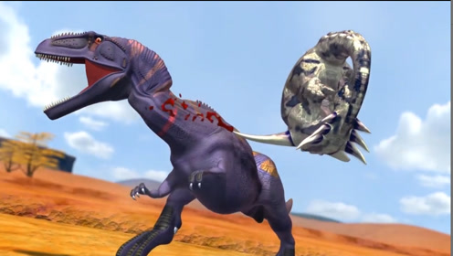 恐龙特效:暴龙被惨虐,发怒反击,咬住尾巴反复砸