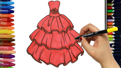 儿童简笔画:漂公主红裙子,右脑开发涂颜色