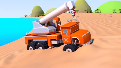 吊车海边取水陷入流沙 怪物车救援队紧急出发帮助吊车脱险 动画片