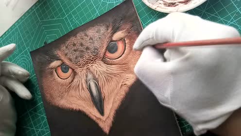 猫头鹰九渔手绘 皮雕