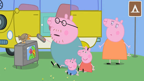 小猪佩奇和小羊苏西讲述一家人去郊外旅行看电视