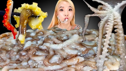 韩国美女吃播声控!生章鱼腿咯吱脆开吃,重口味黑暗料理!